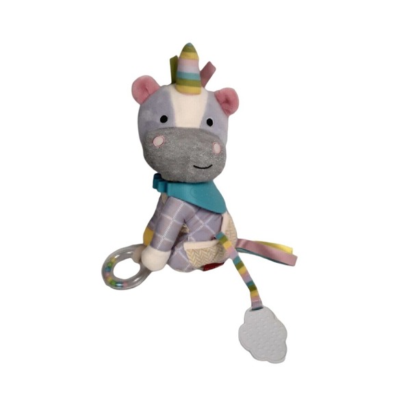 Skip Hop Unicorn Plush Baby Toy Rattle Teether Ribbons Crinkle Bandana Buddies - Picture 1 of 4